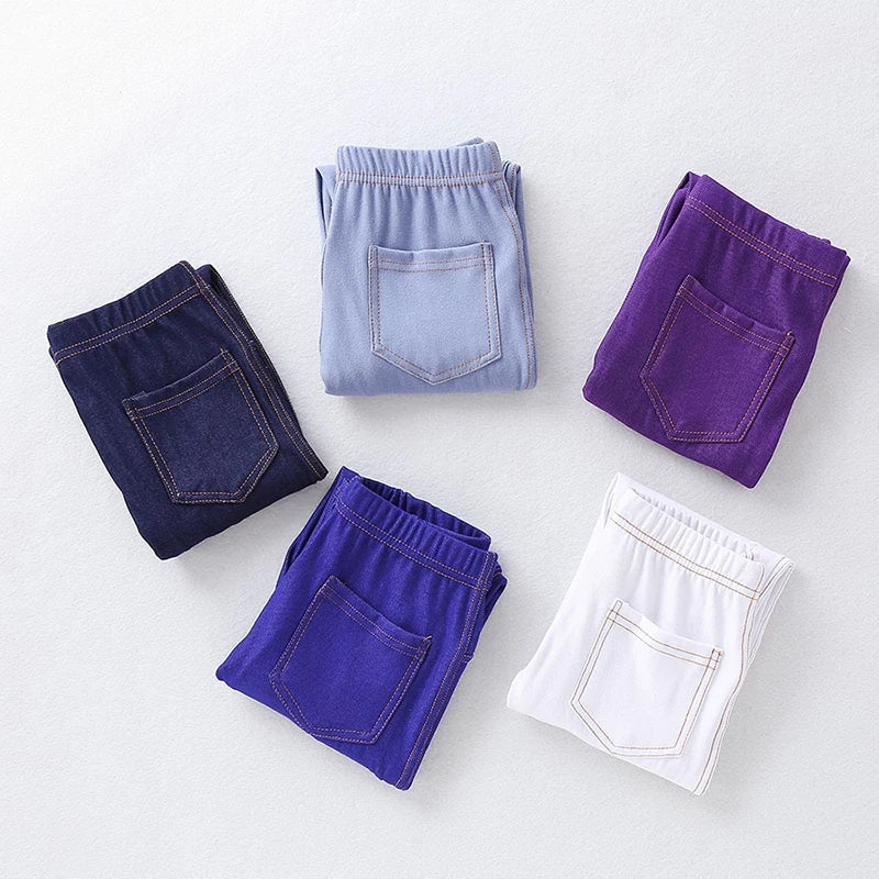MaisonVerde® Girls’ Elastic Skinny Pants – Solid Colour Stretch Trousers (3–12 Years)