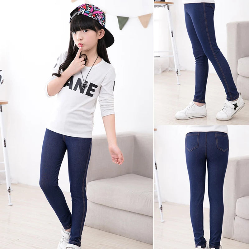 MaisonVerde® Girls’ Elastic Skinny Pants – Solid Colour Stretch Trousers (3–12 Years)