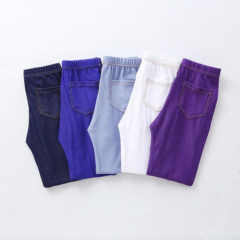 MaisonVerde® Girls’ Elastic Skinny Pants – Solid Colour Stretch Trousers (3–12 Years)