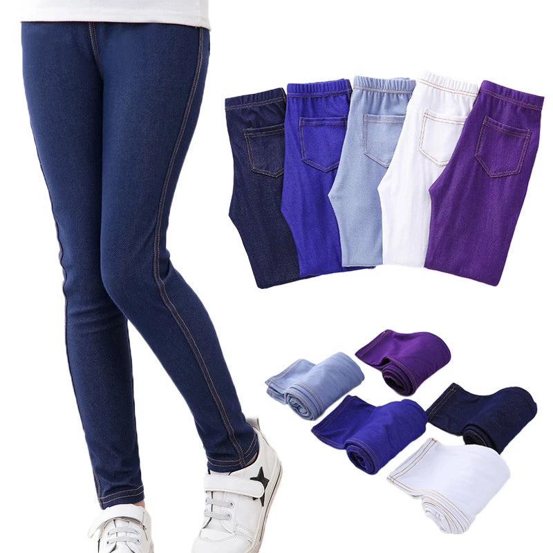 MaisonVerde® Girls’ Elastic Skinny Pants – Solid Colour Stretch Trousers (3–12 Years)