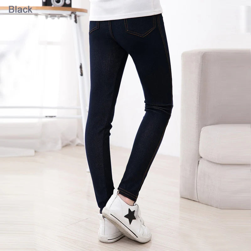 MaisonVerde® Girls’ Elastic Skinny Pants – Solid Colour Stretch Trousers (3–12 Years)