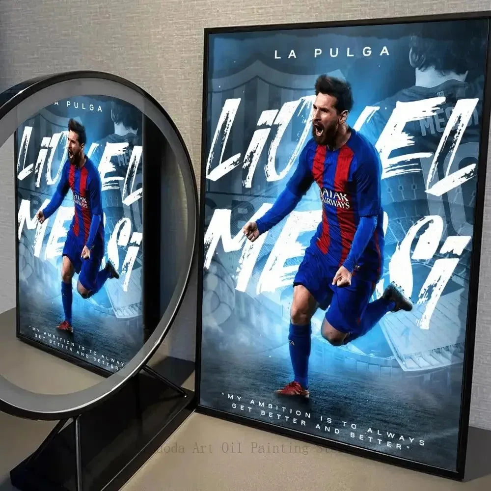 Football Star Canvas Poster – Messi Wall Art Self‑Adhesive Waterproof Print for Home, Bar & Café Decor