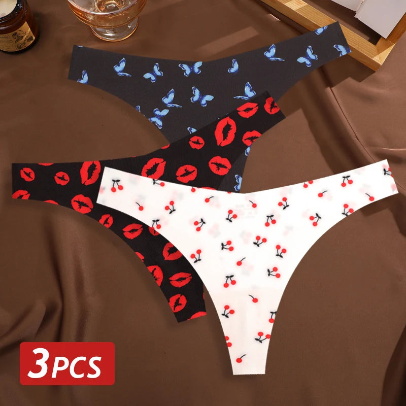 MaisonVerde® 3-Pack Ice Silk G-String Panties – Seamless Low-Rise Thongs for Women | Leopard & Butterfly Print Breathable Lingerie