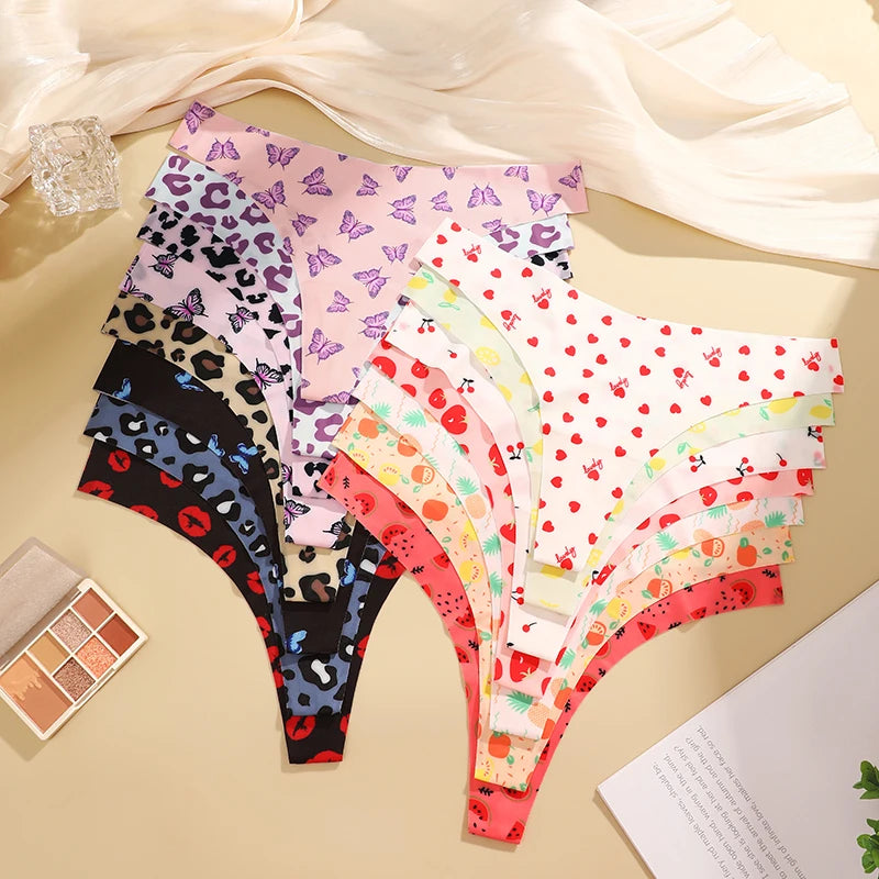 MaisonVerde® 3-Pack Ice Silk G-String Panties – Seamless Low-Rise Thongs for Women | Leopard & Butterfly Print Breathable Lingerie