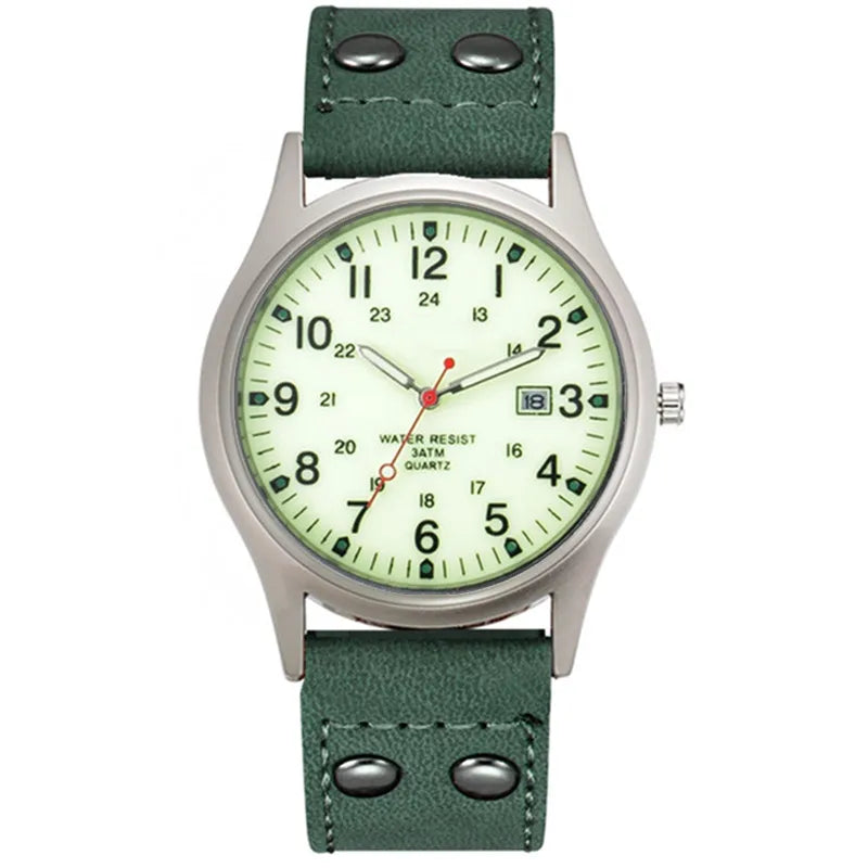 MaisonVerde® Men’s Casual Leather Quartz Watch – Black Military Sport Style with Date Display | Lightweight Student Gift Watch