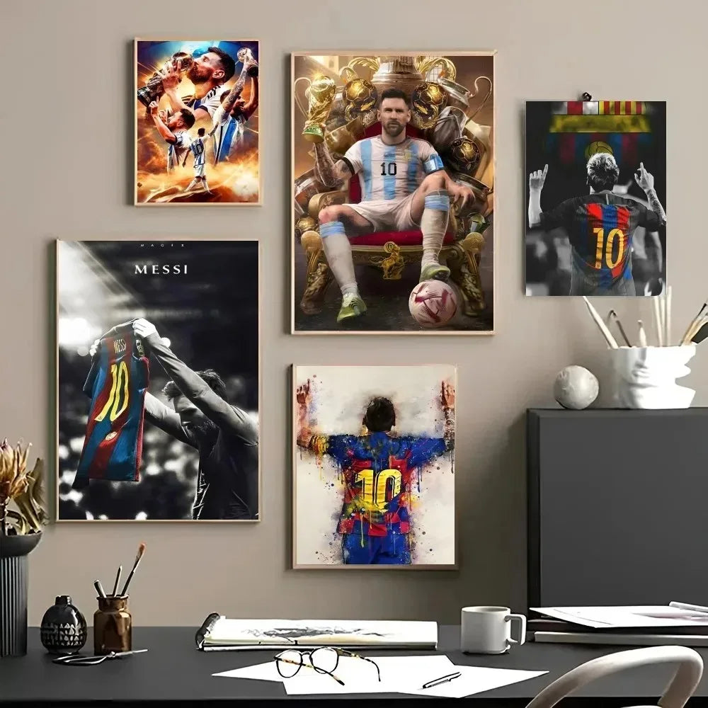 Football Star Canvas Poster – Messi Wall Art Self‑Adhesive Waterproof Print for Home, Bar & Café Decor