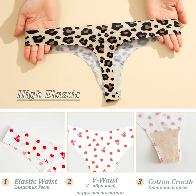 MaisonVerde® 3-Pack Ice Silk G-String Panties – Seamless Low-Rise Thongs for Women | Leopard & Butterfly Print Breathable Lingerie