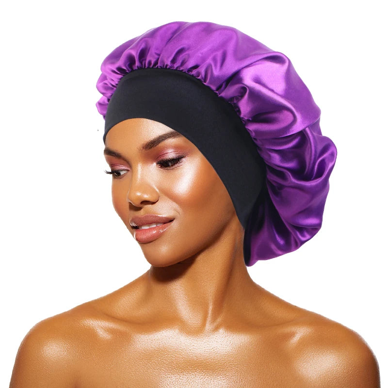 MaisonVerde® Unisex Satin Hair Bonnet – Wide-Brim Night Sleeping & Bathing Cap | Elastic Band Head Wrap for Hair Care & Protection