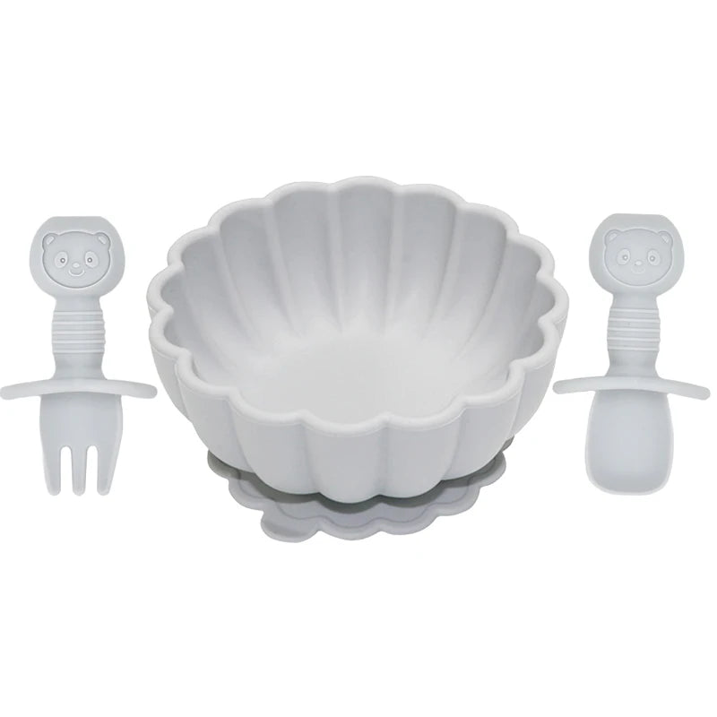 MaisonVerde® 3-Piece Silicone Baby Feeding Set – Suction Bowl with Fork & Spoon | BPA-Free, Non-Slip, Waterproof Tableware