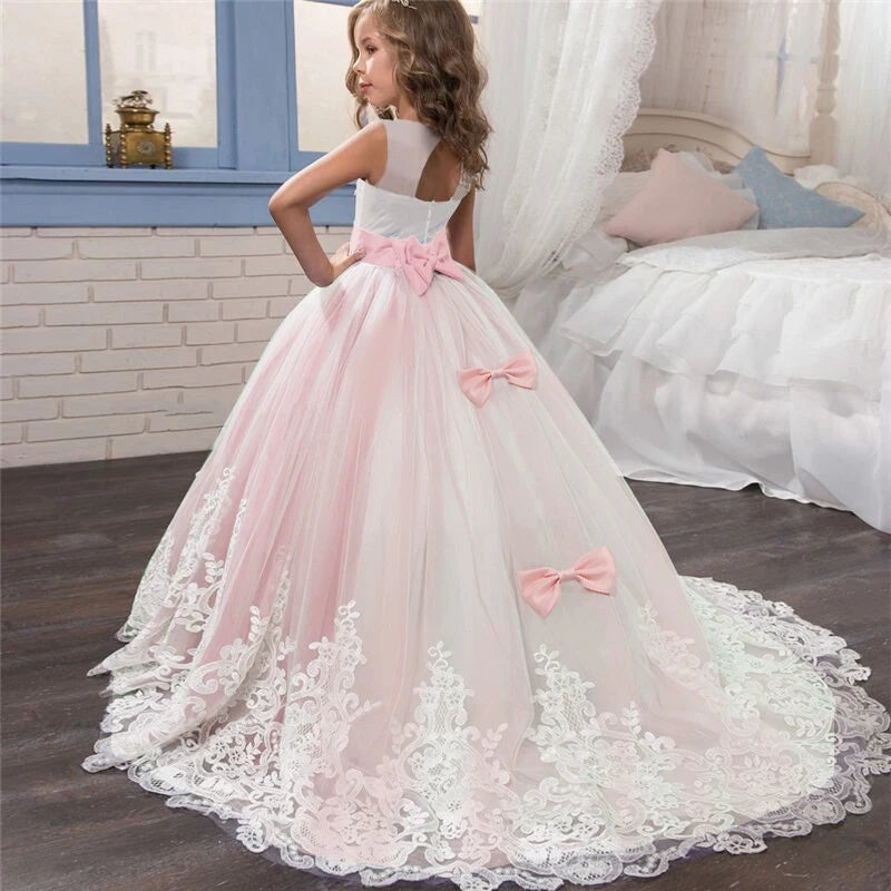MaisonVerde® Fancy Flower Long Prom Gown – Girls’ Formal Party & Bridesmaid Dress (6–14 Years)