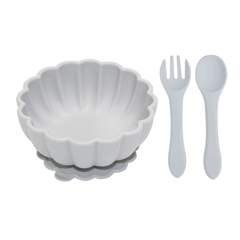 MaisonVerde® 3-Piece Silicone Baby Feeding Set – Suction Bowl with Fork & Spoon | BPA-Free, Non-Slip, Waterproof Tableware