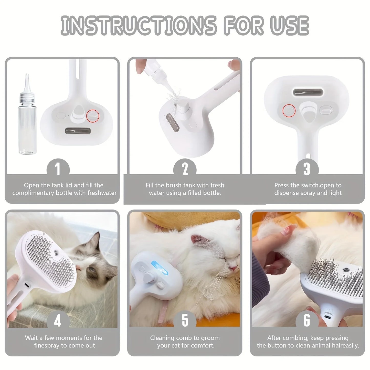 MaisonVerde® Pet Dematting Spray Comb – Self-Cleaning Hair Remover Brush with Built-In Mist Humidifier for Cats & Dogs