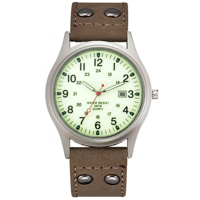 MaisonVerde® Men’s Casual Leather Quartz Watch – Black Military Sport Style with Date Display | Lightweight Student Gift Watch