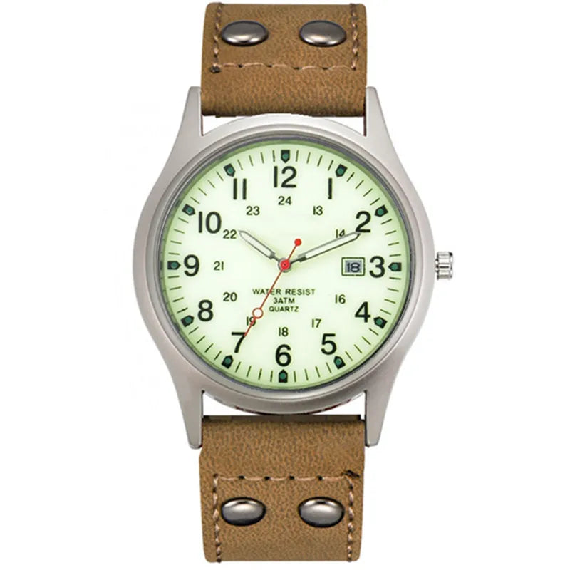 MaisonVerde® Men’s Casual Leather Quartz Watch – Black Military Sport Style with Date Display | Lightweight Student Gift Watch