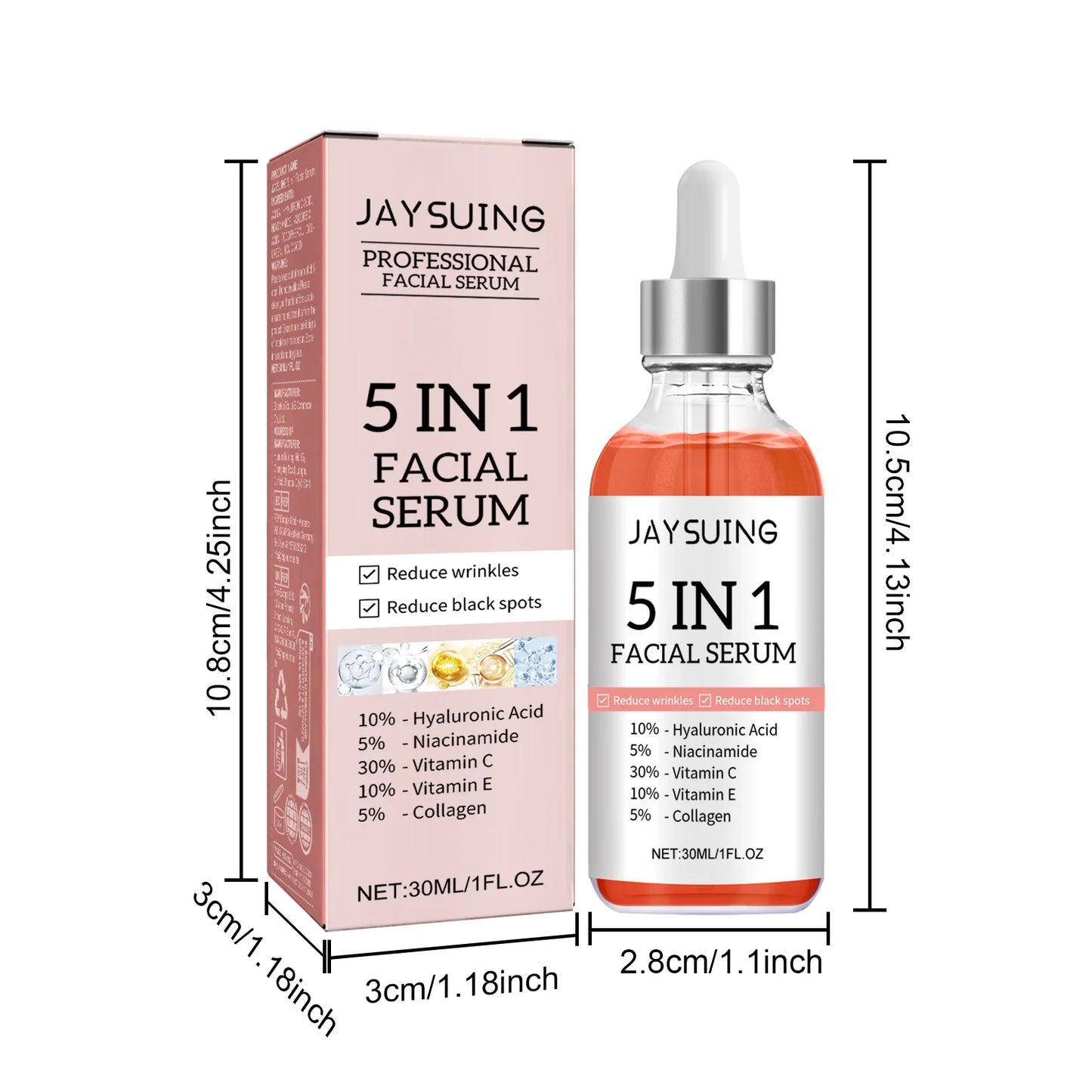 MaisonVerde® 5-in-1 Facial Serum – Hyaluronic Acid + Vitamin C + Niacinamide | Deep Hydration, Pore Care, Fine Line Reduction, Brightening, Firming