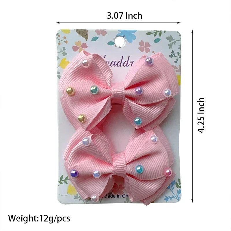 MaisonVerde® 2-Piece Hair Bow Clips – Fashion Ribbon Barrettes for Girls | Solid Colour Cheer Hair Accessories