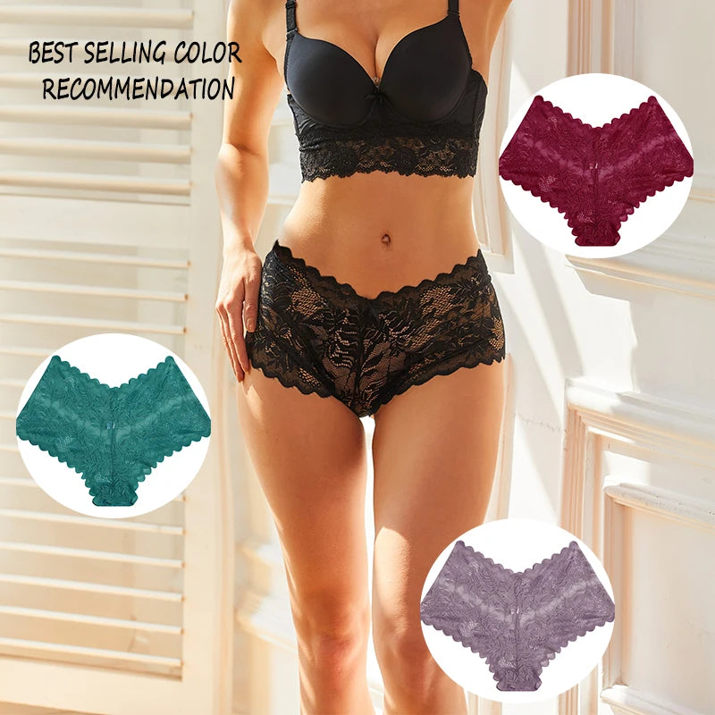 MaisonVerde® 3-Pack Seamless Lace Briefs for Women – Floral Edge Low-Rise Panties | Soft, Seductive, Everyday Comfort Underwear