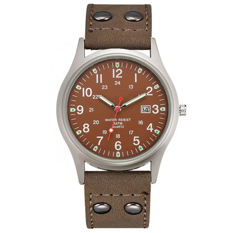 MaisonVerde® Men’s Casual Leather Quartz Watch – Black Military Sport Style with Date Display | Lightweight Student Gift Watch