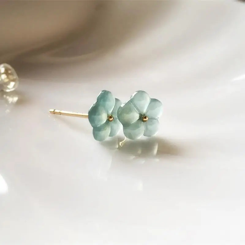 MaisonVerde® Ice Seed Chalcedony Flower Stud Earrings – Light Luxury Natural Stone Jewelry | Silver-Plated Petite Floral Charm for Women