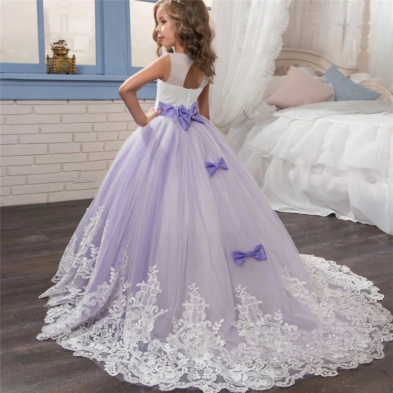 MaisonVerde® Fancy Flower Long Prom Gown – Girls’ Formal Party & Bridesmaid Dress (6–14 Years)