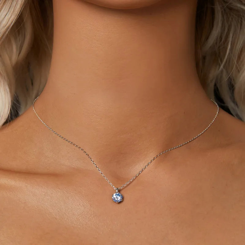 MaisonVerde® Bamoer U 1CT Light Blue Moissanite Necklace – 925 Sterling Silver Diamond-Tested Pendant with Gift Box | Elegant Jewelry for Her