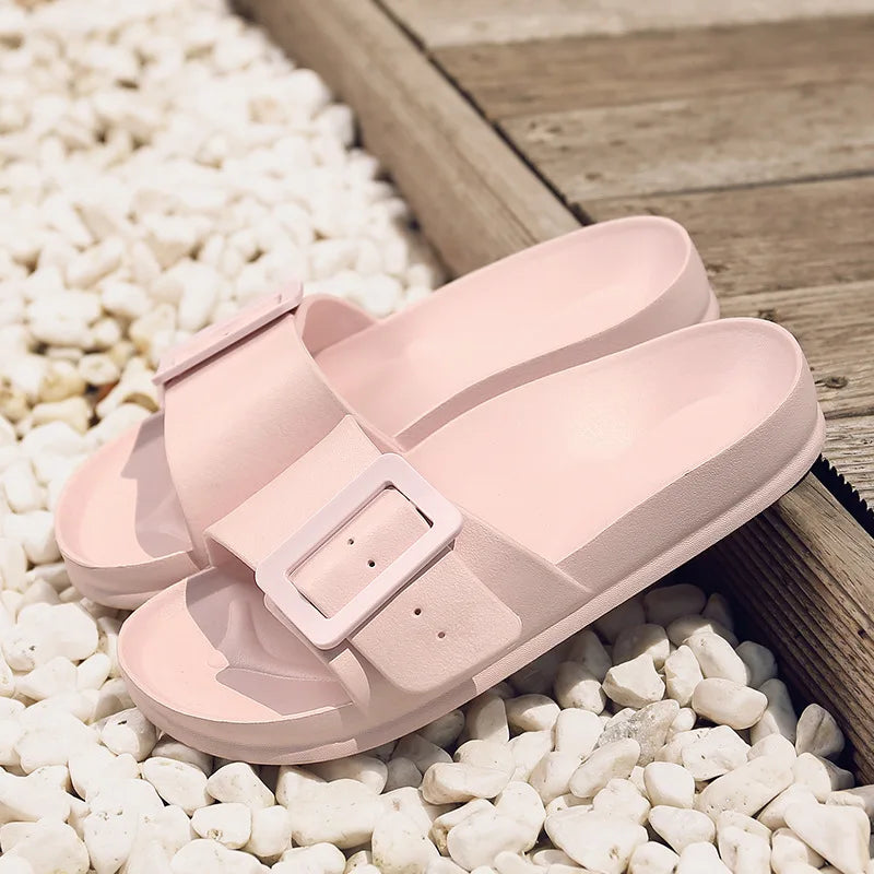 Shevalues® Women’s Summer EVA Slides – Adjustable Buckle Non-Slip Flat Sandals | Lightweight Indoor & Outdoor Beach Slippers