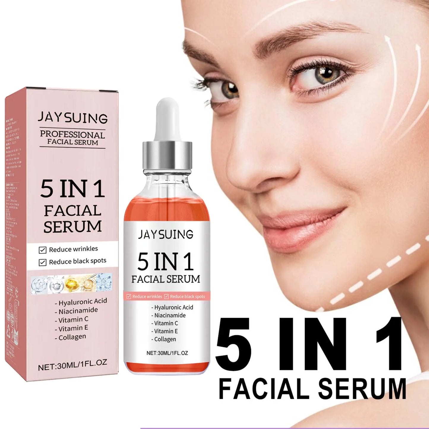 MaisonVerde® 5-in-1 Facial Serum – Hyaluronic Acid + Vitamin C + Niacinamide | Deep Hydration, Pore Care, Fine Line Reduction, Brightening, Firming