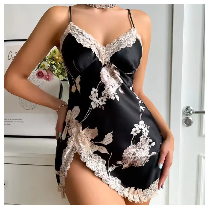 MaisonVerde® White Satin Backless Nightgown – Summer V-Neck Chemise with Lace Trim | Lightweight Suspender Sleepwear for Women