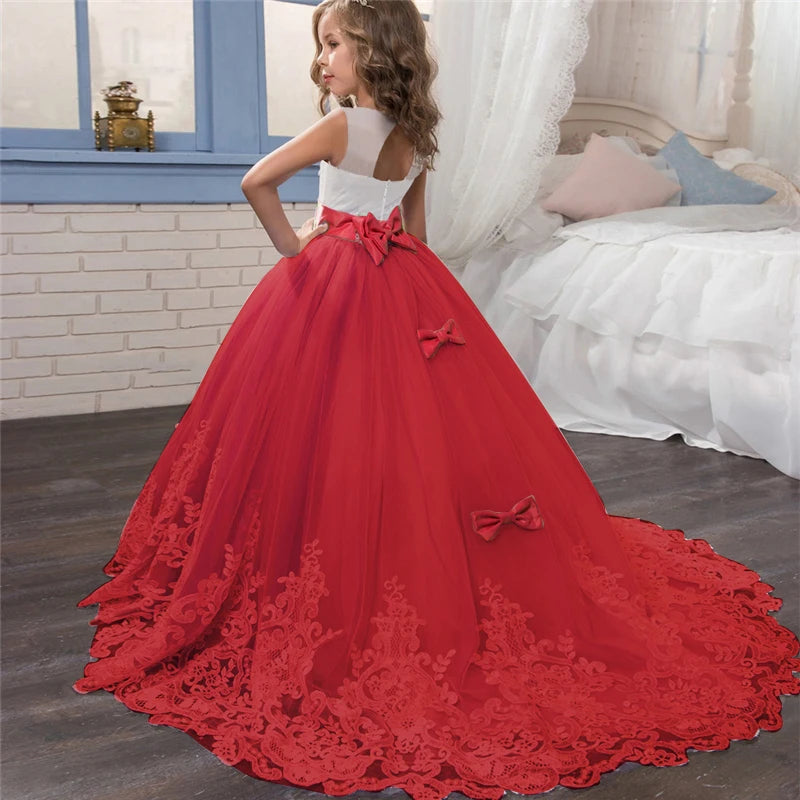 MaisonVerde® Fancy Flower Long Prom Gown – Girls’ Formal Party & Bridesmaid Dress (6–14 Years)