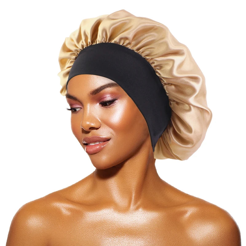 MaisonVerde® Unisex Satin Hair Bonnet – Wide-Brim Night Sleeping & Bathing Cap | Elastic Band Head Wrap for Hair Care & Protection