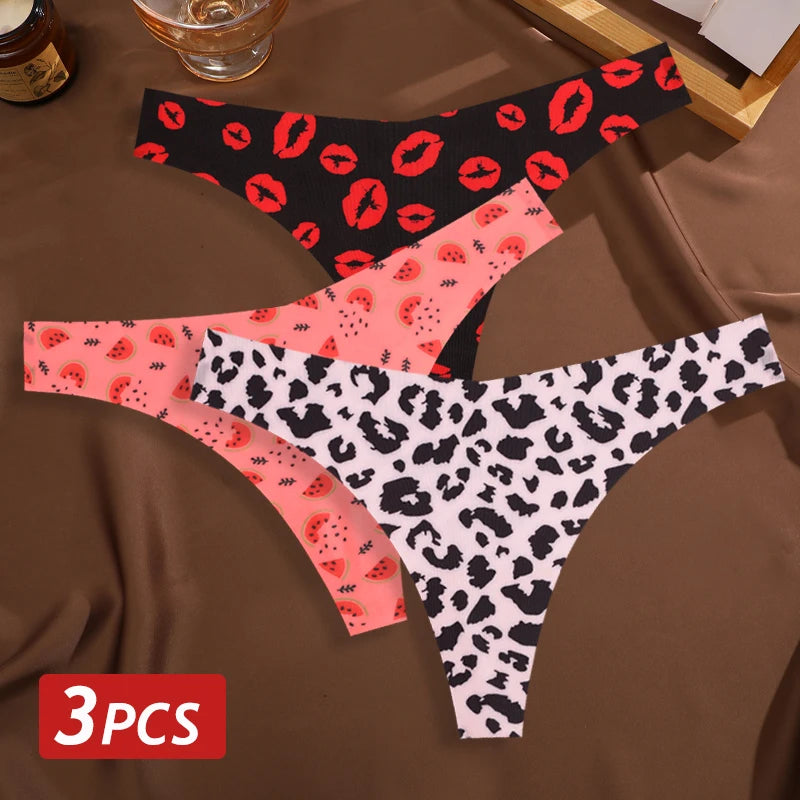 MaisonVerde® 3-Pack Ice Silk G-String Panties – Seamless Low-Rise Thongs for Women | Leopard & Butterfly Print Breathable Lingerie