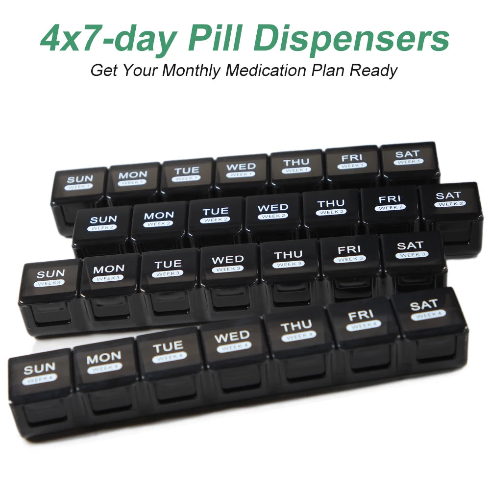MaisonVerde® Extra-Large 28-Day Pill Organizer – 4-Week Medicine & Vitamin Case with Weekly Travel Trays | BPA-Free Monthly Supplement Box