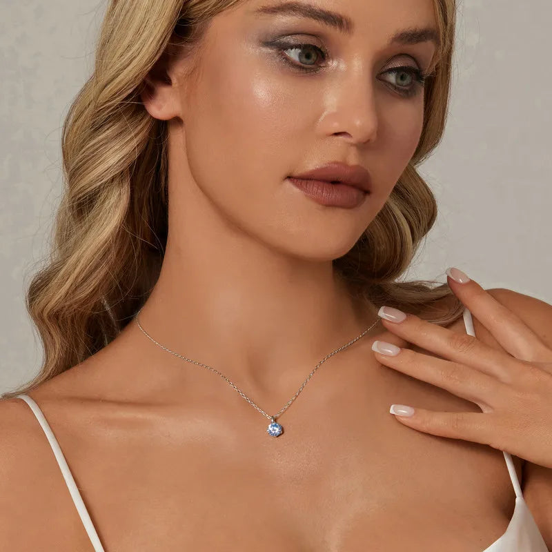 MaisonVerde® Bamoer U 1CT Light Blue Moissanite Necklace – 925 Sterling Silver Diamond-Tested Pendant with Gift Box | Elegant Jewelry for Her