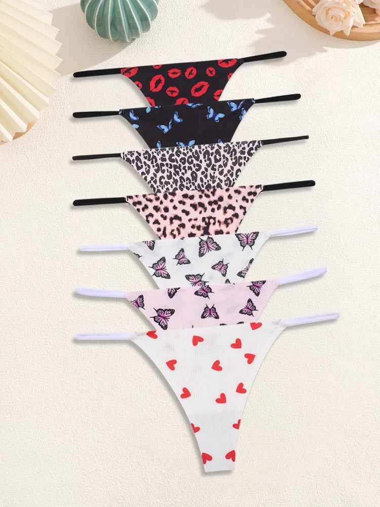 MaisonVerde® FINETOO 7-Pack Seamless Ice Silk Thongs – Low-Rise G-Strings in Leopard & Solid Prints | Stretchy, Breathable Women’s Underwear