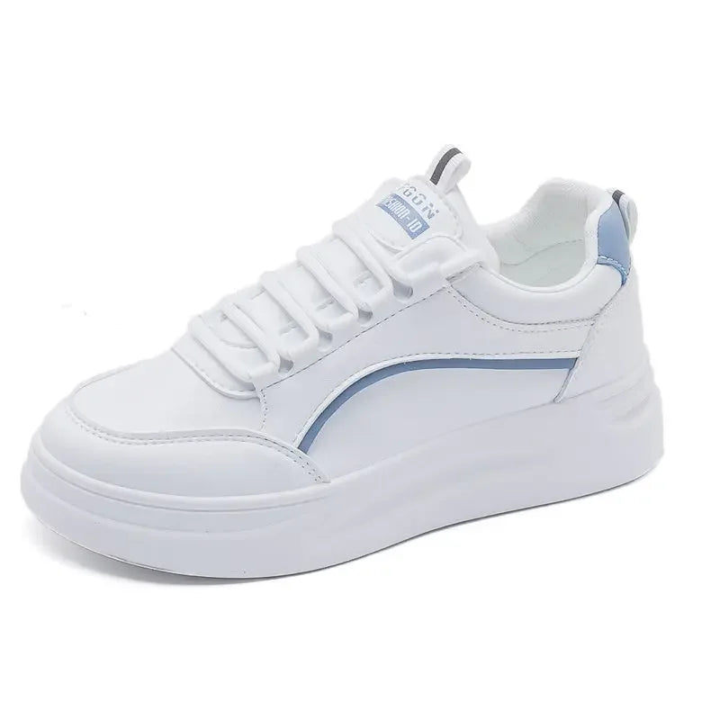 MaisonVerde® Women’s Casual Platform Sneakers – White PU Leather Lace-Up Flats | Comfortable Vulcanized Sole, Fashion Street Style