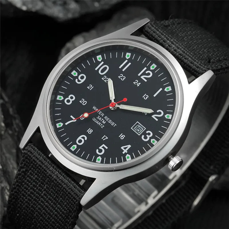 MaisonVerde® Men’s Casual Leather Quartz Watch – Black Military Sport Style with Date Display | Lightweight Student Gift Watch