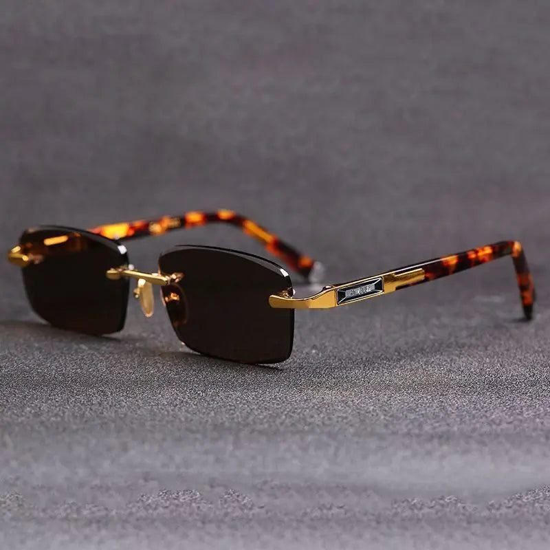 MaisonVerde® Square Rimless Sunglasses – Dark Green Crystal Lens | UV400 Retro Shades for Men & Women