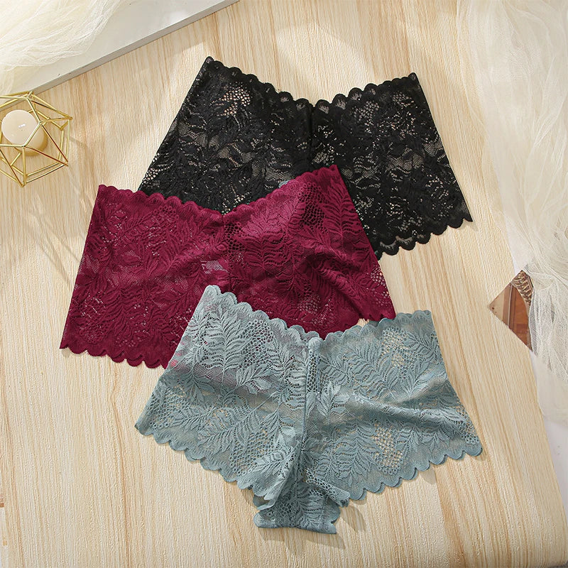 MaisonVerde® 3-Pack Seamless Lace Briefs for Women – Floral Edge Low-Rise Panties | Soft, Seductive, Everyday Comfort Underwear