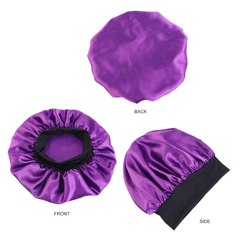 MaisonVerde® Unisex Satin Hair Bonnet – Wide-Brim Night Sleeping & Bathing Cap | Elastic Band Head Wrap for Hair Care & Protection
