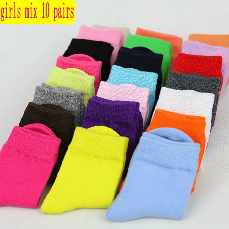 MaisonVerde® 20-Piece (10 Pair) Kids’ Cotton Socks – Candy Colours for Boys & Girls, 1–9 Years