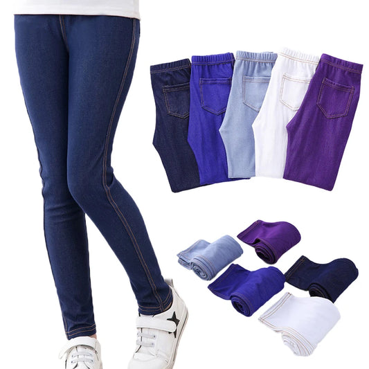 MaisonVerde® Girls’ Elastic Skinny Pants – Solid Colour Stretch Trousers (3–12 Years)