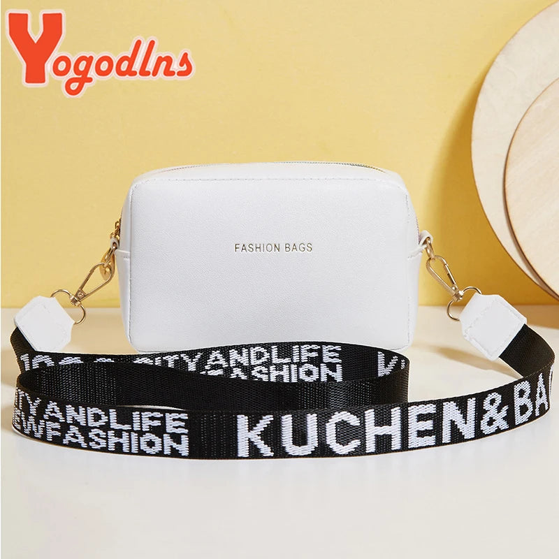MaisonVerde® Mini Square Crossbody Bag – PU Leather Shoulder Bag with Letter Strap | Soft Fashion Handbag for Women