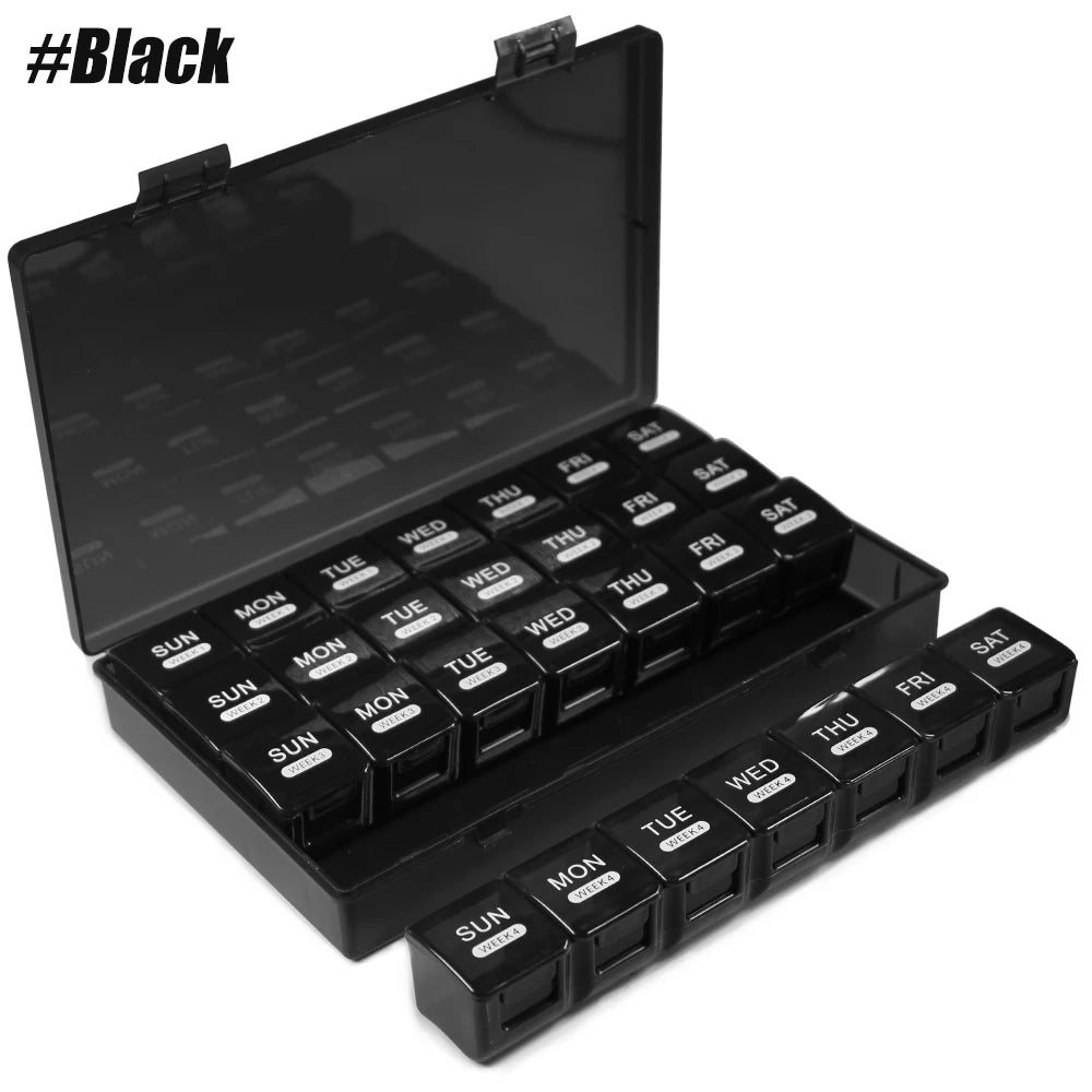MaisonVerde® Extra-Large 28-Day Pill Organizer – 4-Week Medicine & Vitamin Case with Weekly Travel Trays | BPA-Free Monthly Supplement Box
