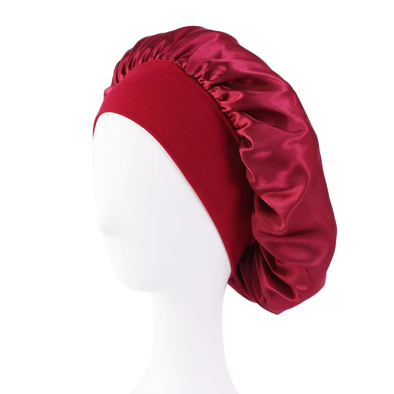 MaisonVerde® Unisex Satin Hair Bonnet – Wide-Brim Night Sleeping & Bathing Cap | Elastic Band Head Wrap for Hair Care & Protection
