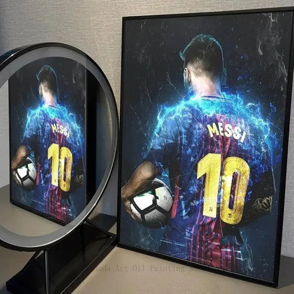 Football Star Canvas Poster – Messi Wall Art Self‑Adhesive Waterproof Print for Home, Bar & Café Decor