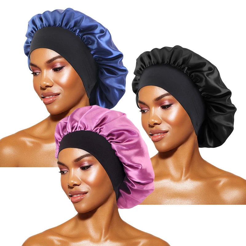 MaisonVerde® Unisex Satin Hair Bonnet – Wide-Brim Night Sleeping & Bathing Cap | Elastic Band Head Wrap for Hair Care & Protection