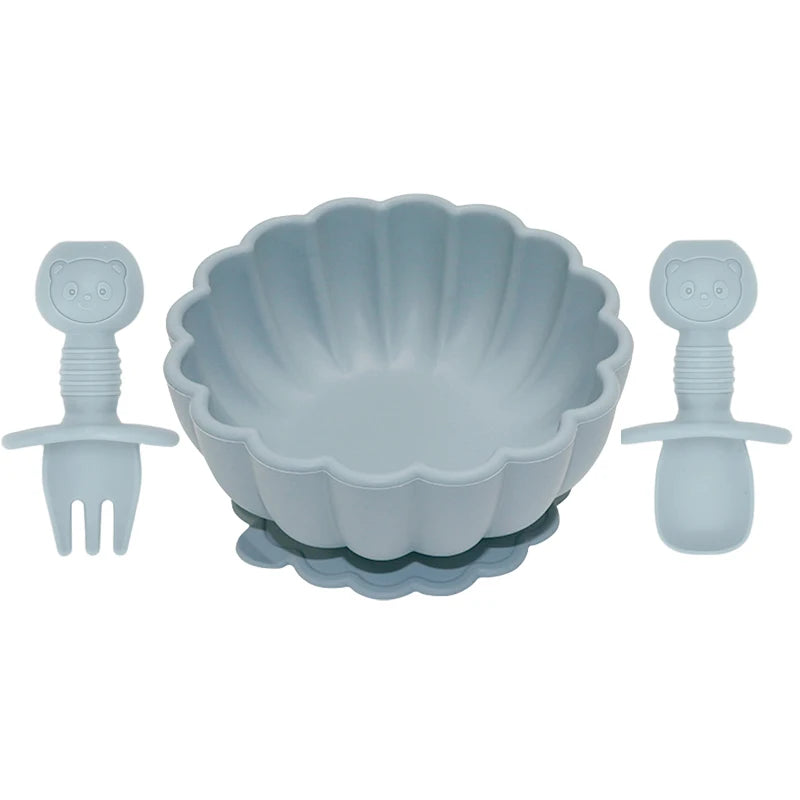 MaisonVerde® 3-Piece Silicone Baby Feeding Set – Suction Bowl with Fork & Spoon | BPA-Free, Non-Slip, Waterproof Tableware
