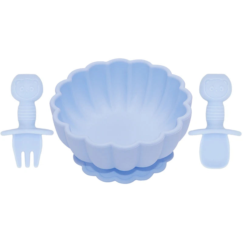 MaisonVerde® 3-Piece Silicone Baby Feeding Set – Suction Bowl with Fork & Spoon | BPA-Free, Non-Slip, Waterproof Tableware