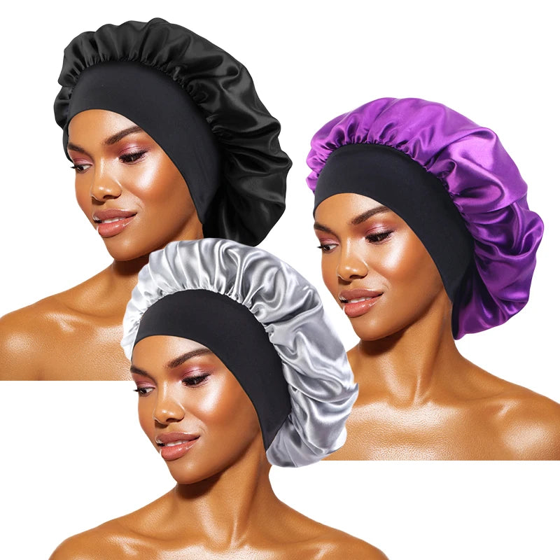 MaisonVerde® Unisex Satin Hair Bonnet – Wide-Brim Night Sleeping & Bathing Cap | Elastic Band Head Wrap for Hair Care & Protection