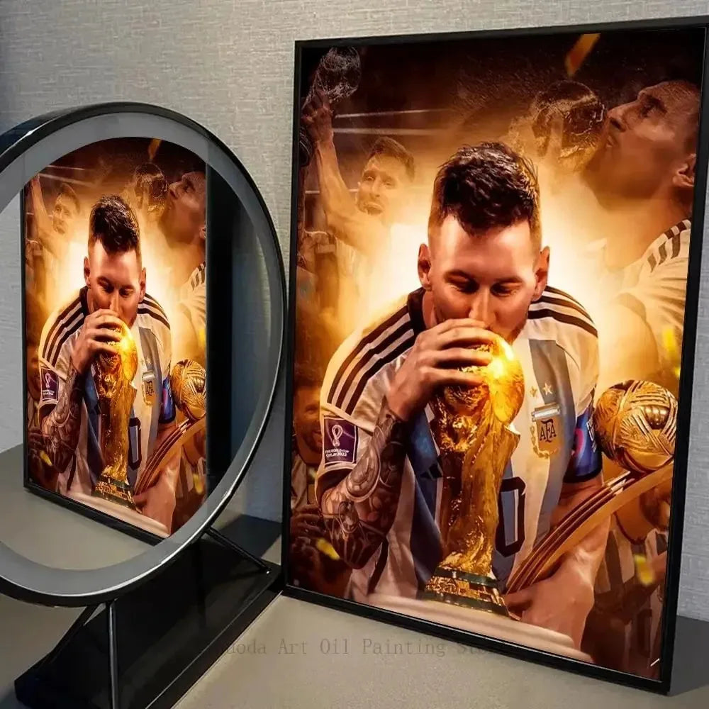 Football Star Canvas Poster – Messi Wall Art Self‑Adhesive Waterproof Print for Home, Bar & Café Decor